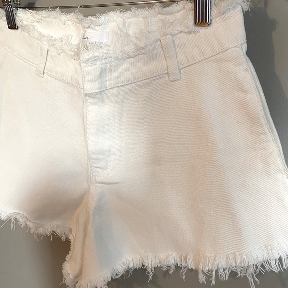 Jean Shorts White with Frayed Hem and Waistband Size L - Picture 4 of 10